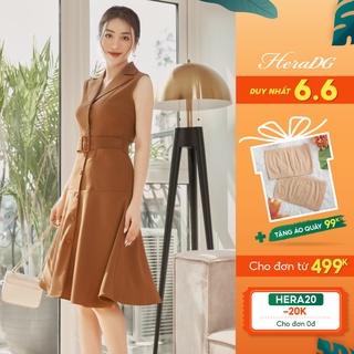 Đầm Thiết Kế Dáng Xoè Nữ HeraDG Thiết Kế Cổ Vest Sát Nách Hiện Đại, Chất Vải Mềm Nhẹ SDPBA013
