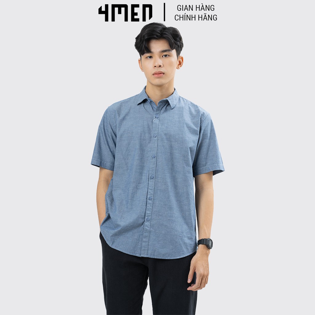 Áo Sơ Mi Nam Ngắn Tay Đẹp 4MEN SM017 Vải Oxford Cao Cấp