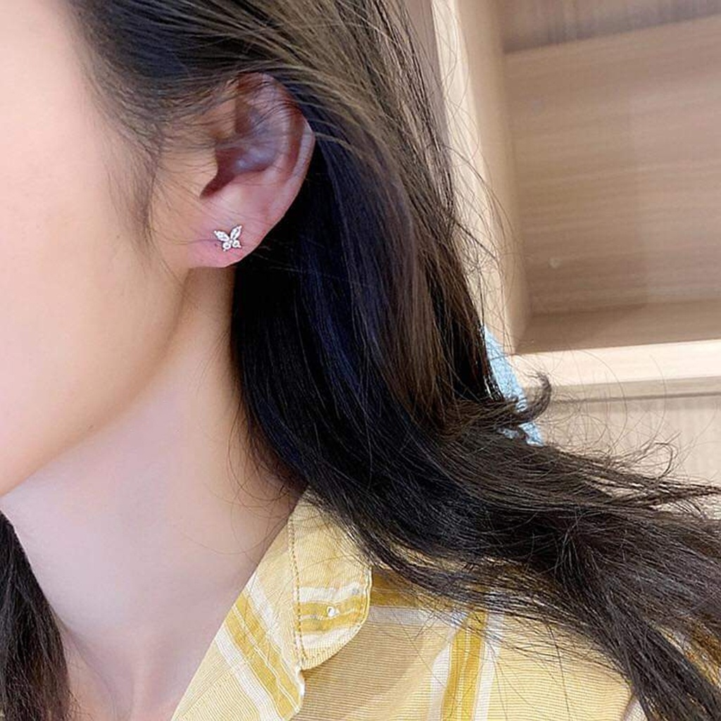 Khuyên tai bạc Van Jewelry V10727 Khuyên Hồ Điệp trắng nạm đá nhỏ xinh