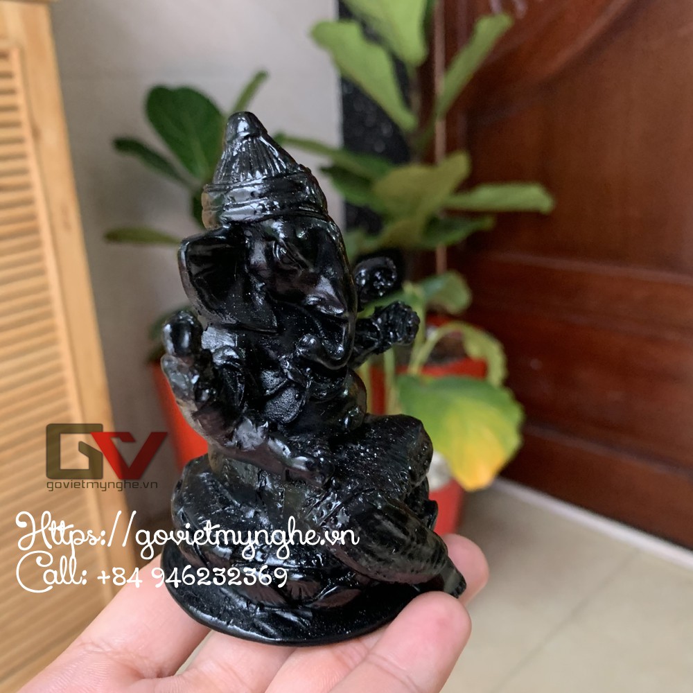 [Thần voi Ganesha] Tượng đá trang trí phong thủy Thần voi Ganesha Ấn Độ giáo - Chiều cao 10cm - Màu đen