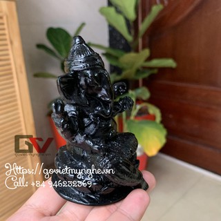 Tượng thần voi Ấn Độ Giáo Ganesha - Tượng đá trang trí Thần voi Ganesha - Chiều cao 10cm - Màu đen
