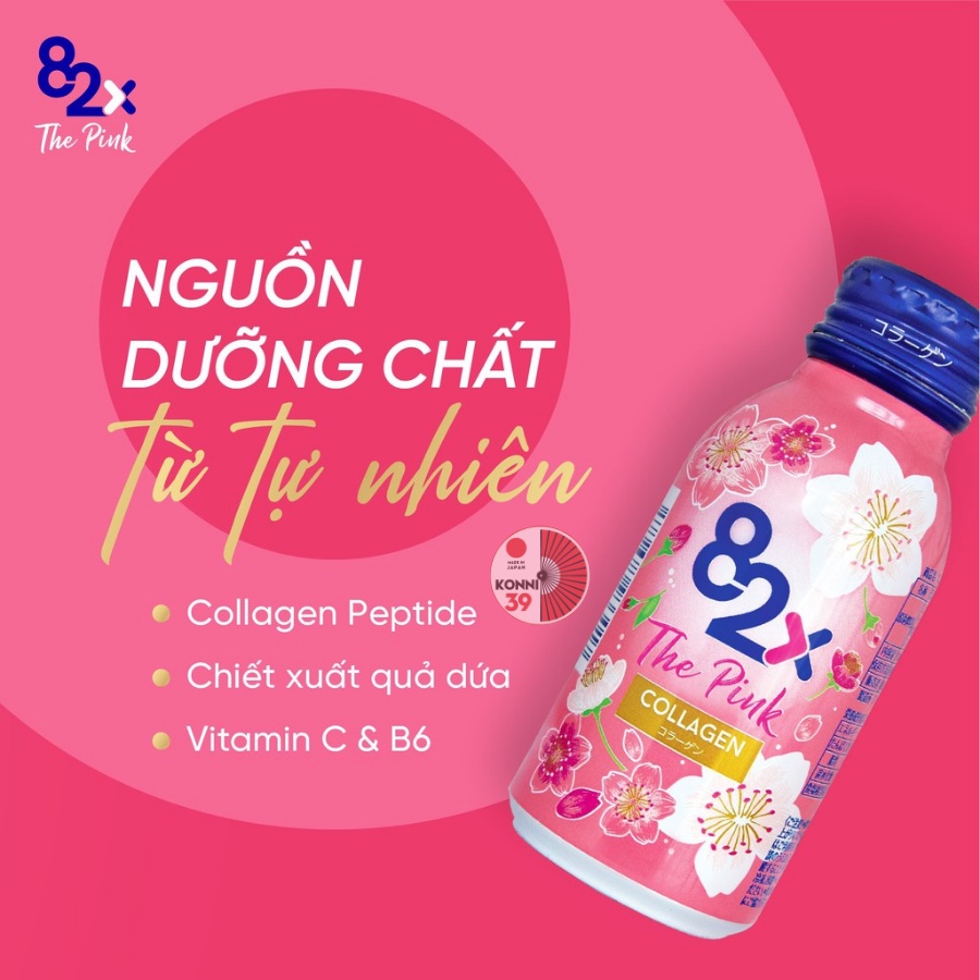 Nước uống Collagen làm đẹp da Nhật Bản 82x The Pink hộp 10 chai x 100ml - Konni39