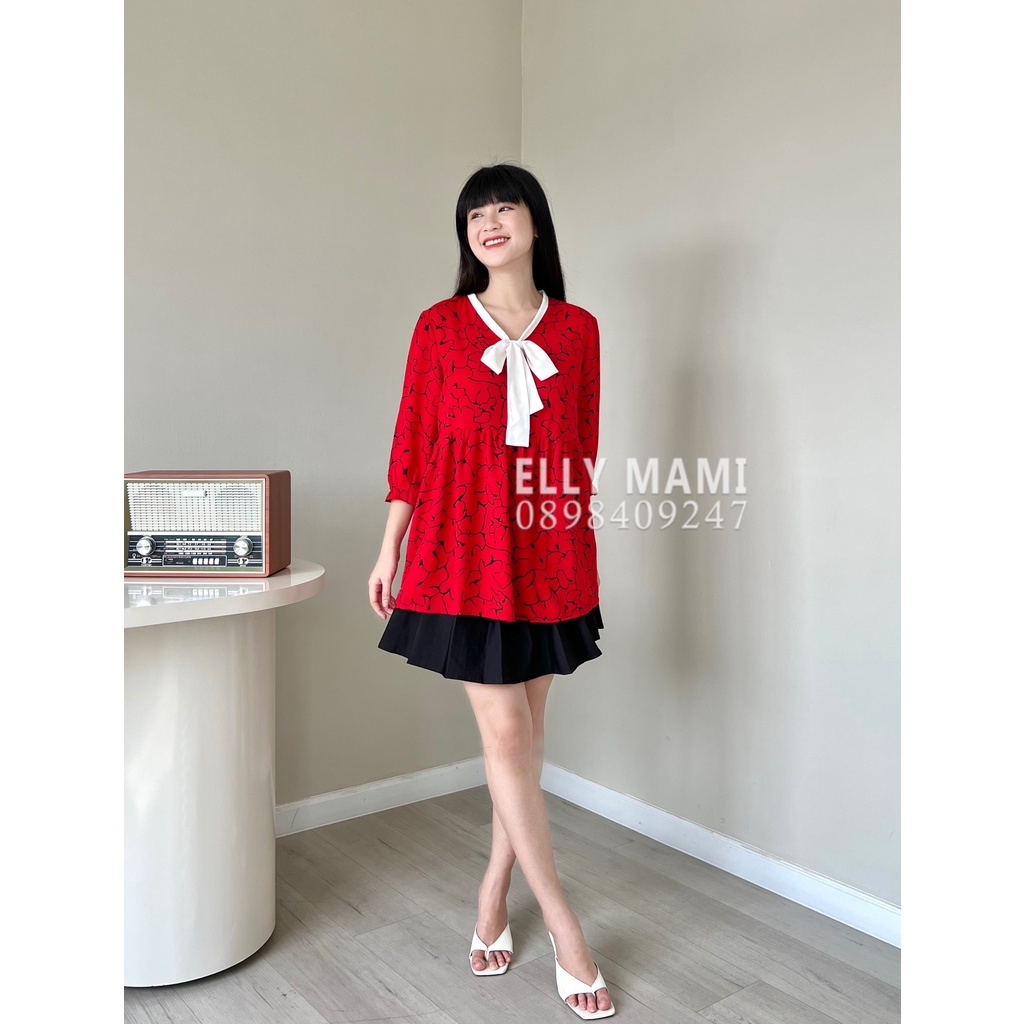 ( 40kg - 75kg ) Set Áo Bầu , Bigsize Nơ Trắng Babydoll Tay Bèo Mặc Thoải Mái Suốt Thai Kì &amp; Sau Sinh Thiết Kế Cao Cấp