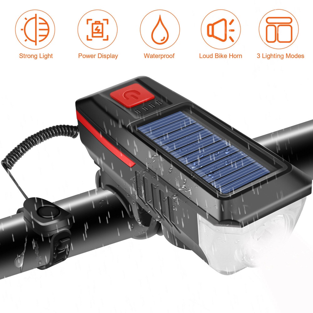 Đèn LED T6 có thể sạc USB/năng lượng mặt trời 3 chế độ chiếu sáng cao cấp cho xe đạp | BigBuy360 - bigbuy360.vn