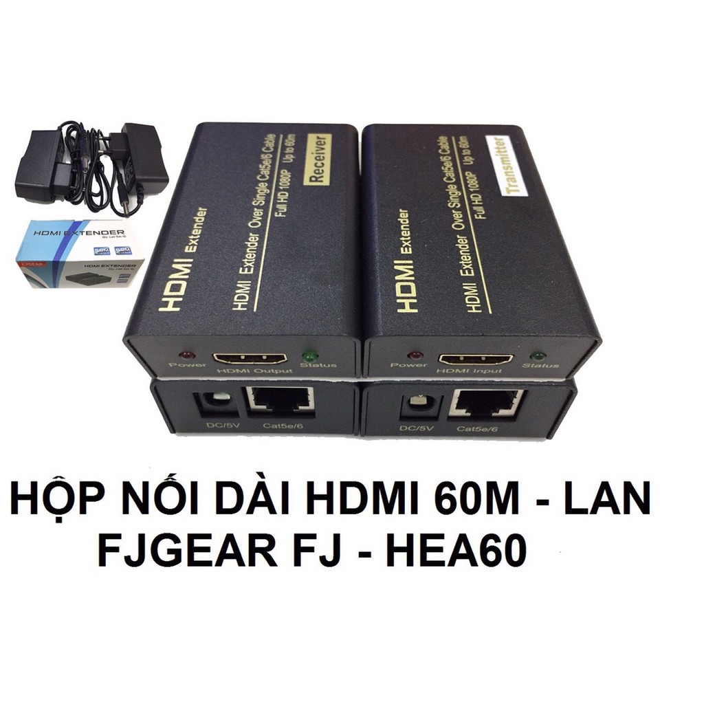 [Mã 267ELSALE hoàn 7% đơn 300K] HỘP NỐI DÀI HDMI 60M QUA CÁP MẠNG RJ45 FJGEAR FJ HEA60