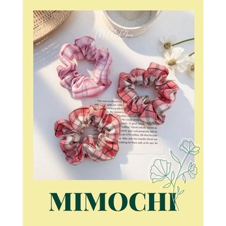 MIMOCHI Dây Buộc Tóc, Cột tóc Scrunchies Vải Caro Màu Hồng Co Giãn Thời Trang , dể thương, đáng yêu.