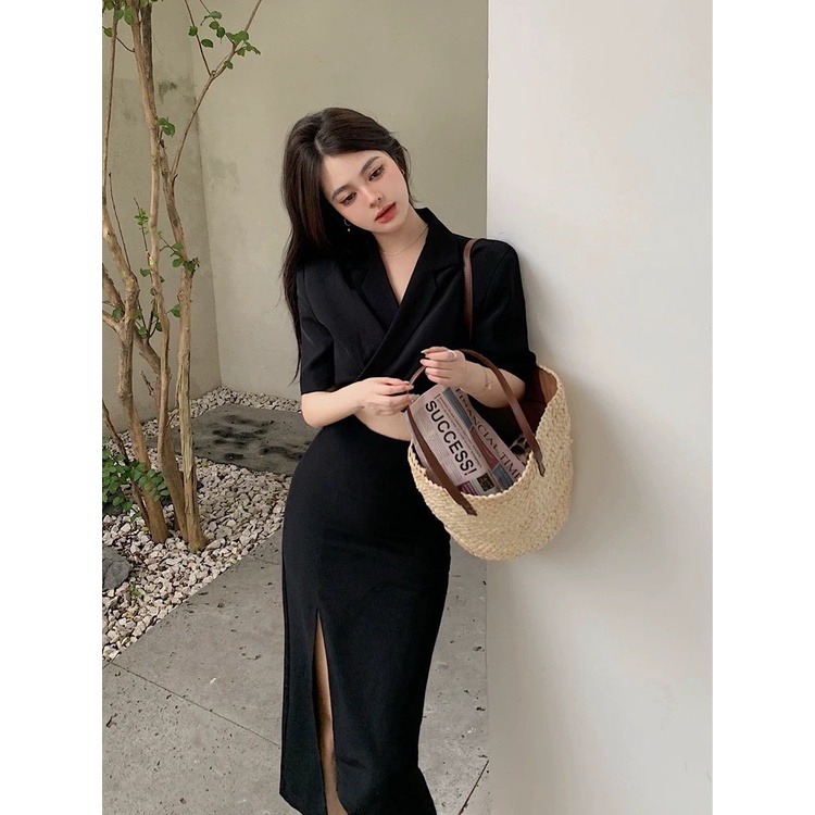 SET ÁO CROPTOP SƠ MI + CHÂN VÁY DÀI XẺ ĐÙI