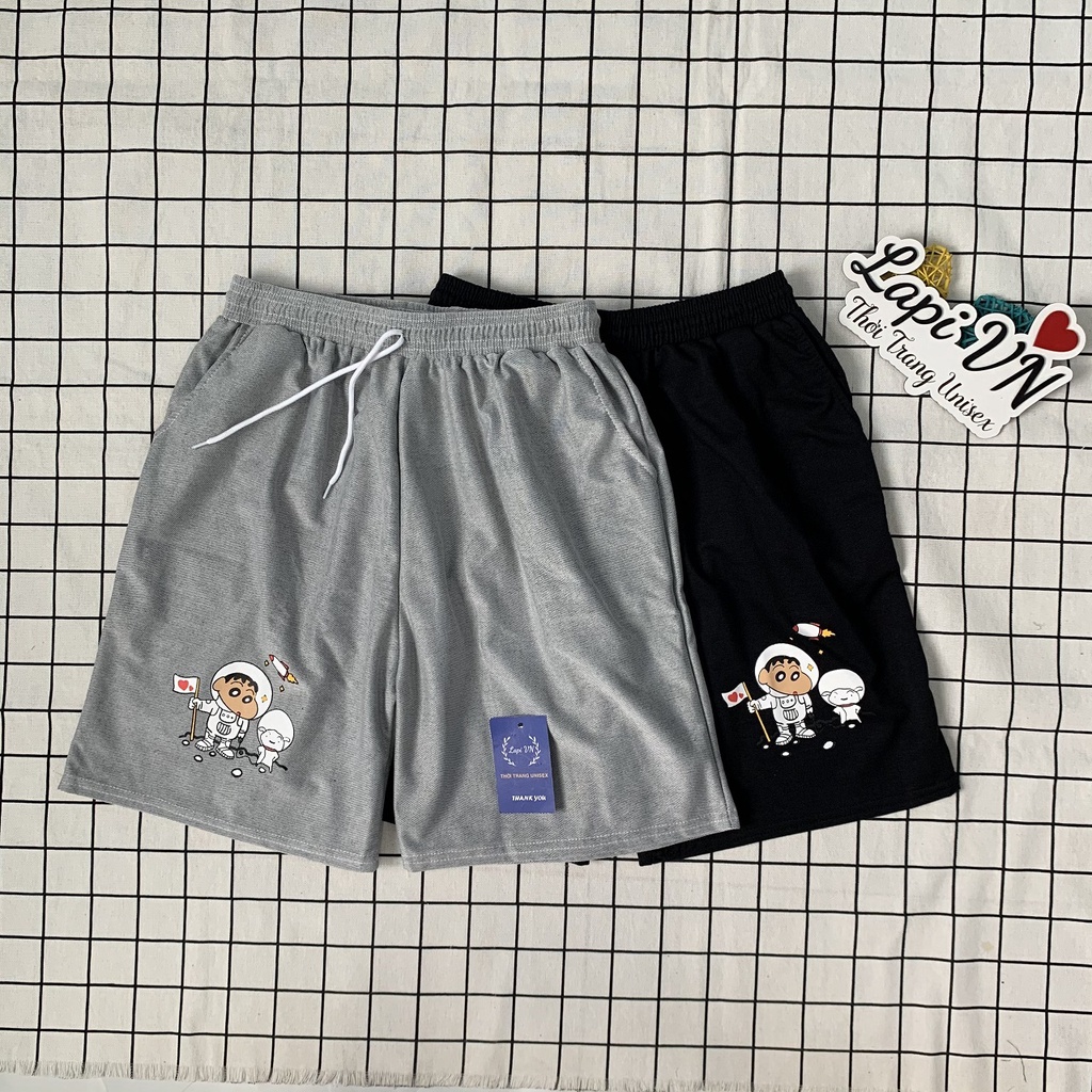 Quần Short Thể Thao Shin PHG Unisex Lapi VN, Chất Nỉ Da Cá Lưng Thun Co Dãn, In Hoạt Hình, Phong Cách Ulzzang Hàn Quốc
