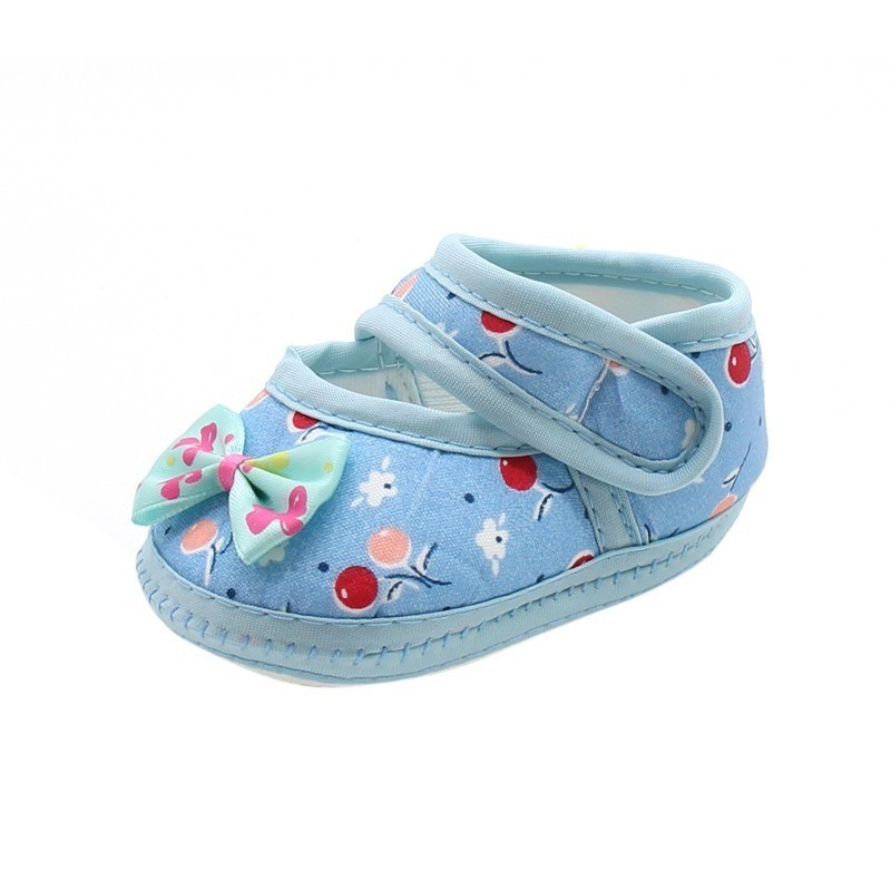Giày tập đi vải mềm mại đính nơ họa tiết xinh xắn cho bé gái
