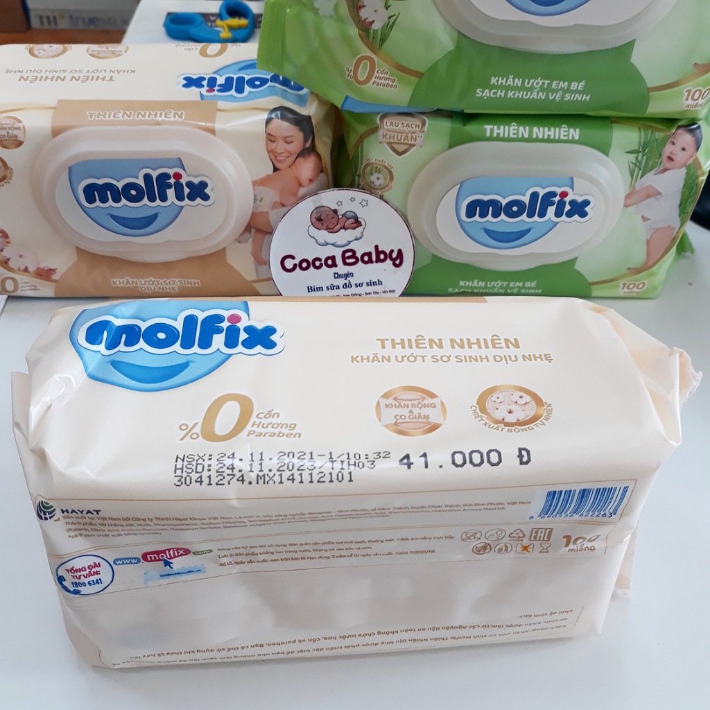 Khăn ướt trẻ em organic Molfix Thiên nhiên- Giấy Ướt Sạch Khuẩn Vệ Sinh, dùng cho cả gia đình - Gói 100 miếng