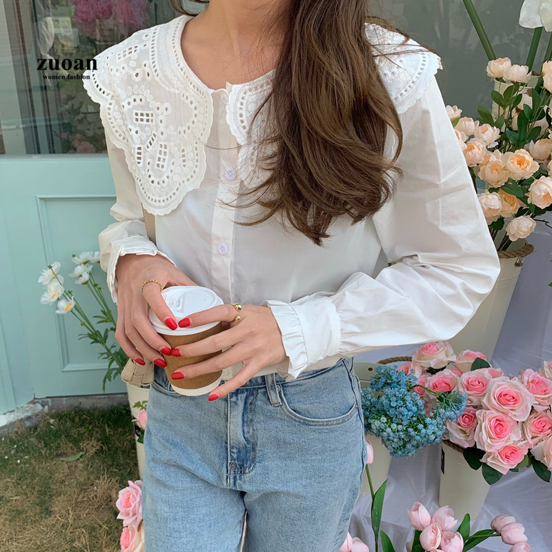 SUXI Áo Sơ Mi Tay Dài Thêu Hoa Thời Trang Retro Cho Nữ