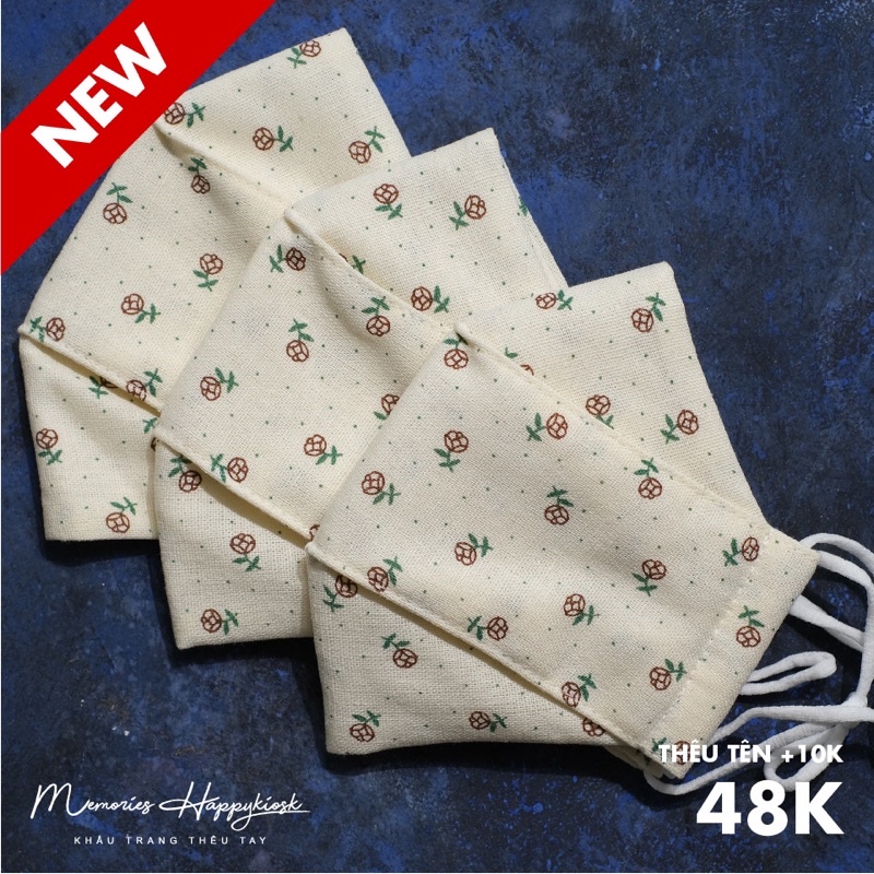 Khẩu trang vải linen lót vải xô muslin mẫu đỏ nhí mới