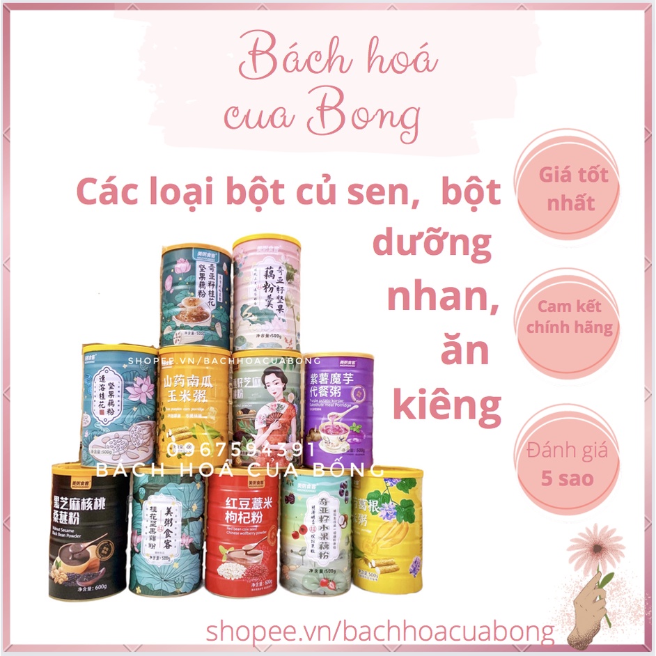 [Sẵn] Các loại Bột Củ Sen và Bột Giảm Cân, Ăn Kiêng, Dưỡng Nhan hiệu Meizoushike hộp 500gr