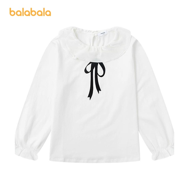 (7-16 tuổi) áo phông dài tay bé gái màu trắng nơ cổ hãng BALABALA 220032002011120
