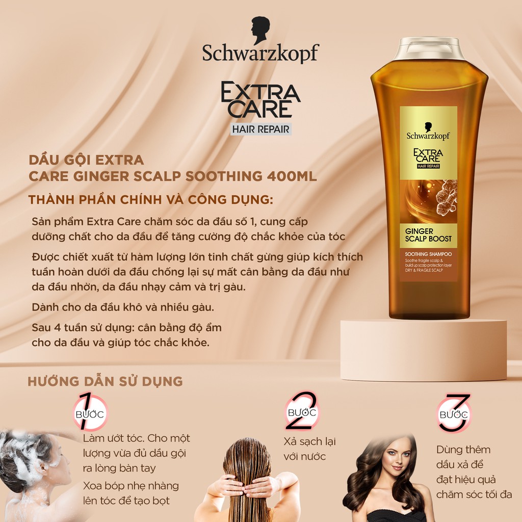 [Mã BMLTA50 giảm 10% đơn 150K] Dầu gội ngăn ngừa gàu Schwarzkopf Extra Care Ginger Scalp Boost Soothing Shampoo 400ml