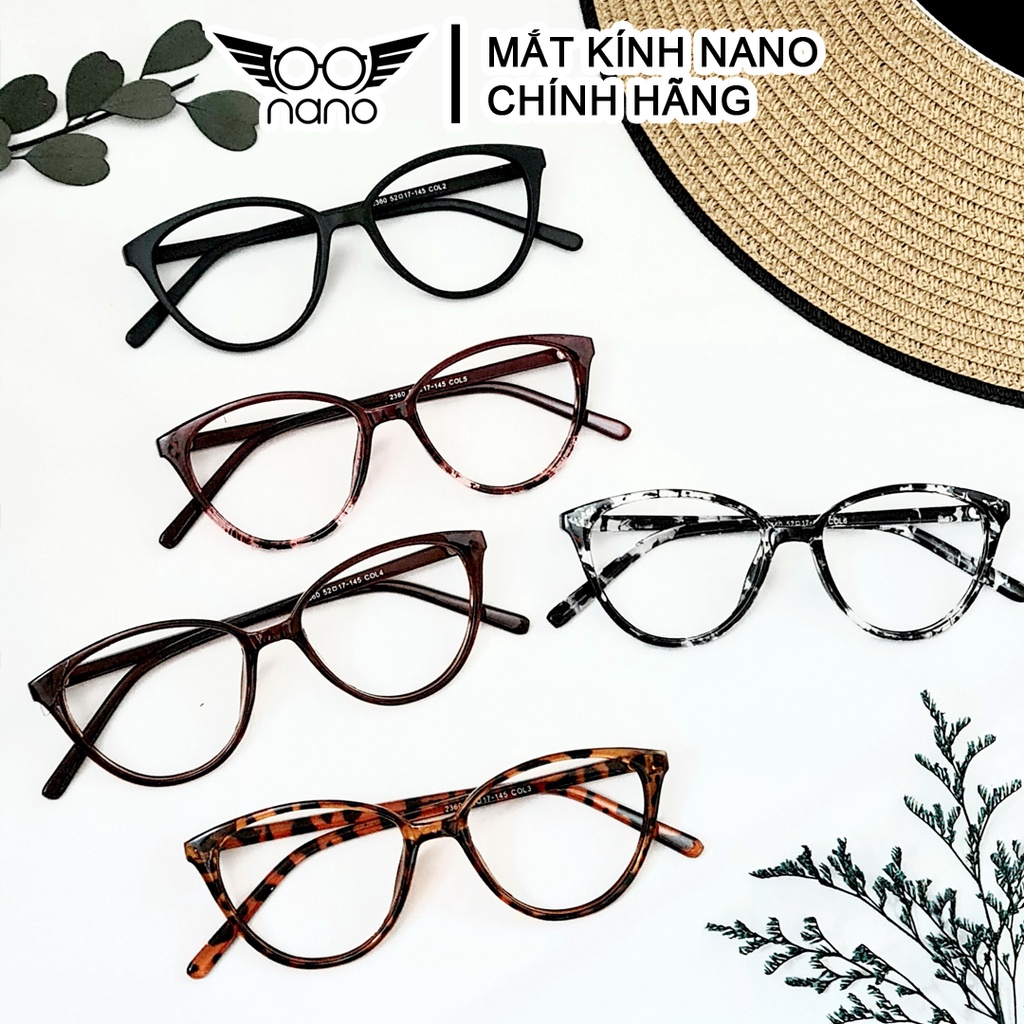 Gọng kính cận nữ mắt mèo, gọng kính nhựa dẻo NANO 2360 thời trang Hàn Quốc chống tia UV chống trầy xước