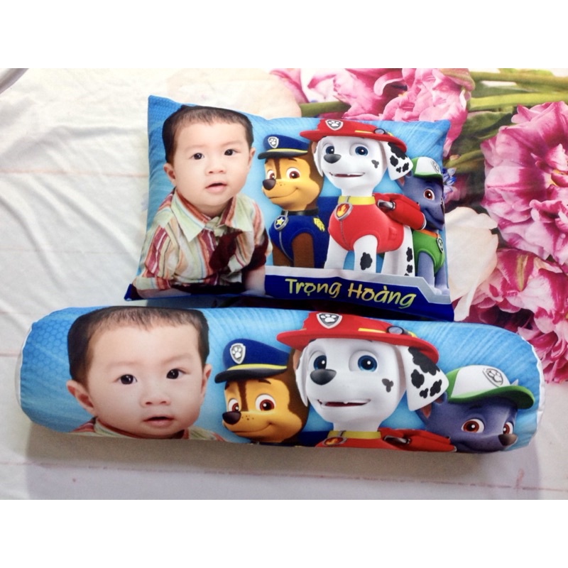 Set gối nằm 35-50cm và gối ôm 65cm in ảnh bé (mẫu Chó cứu hộ Paw Patrol )