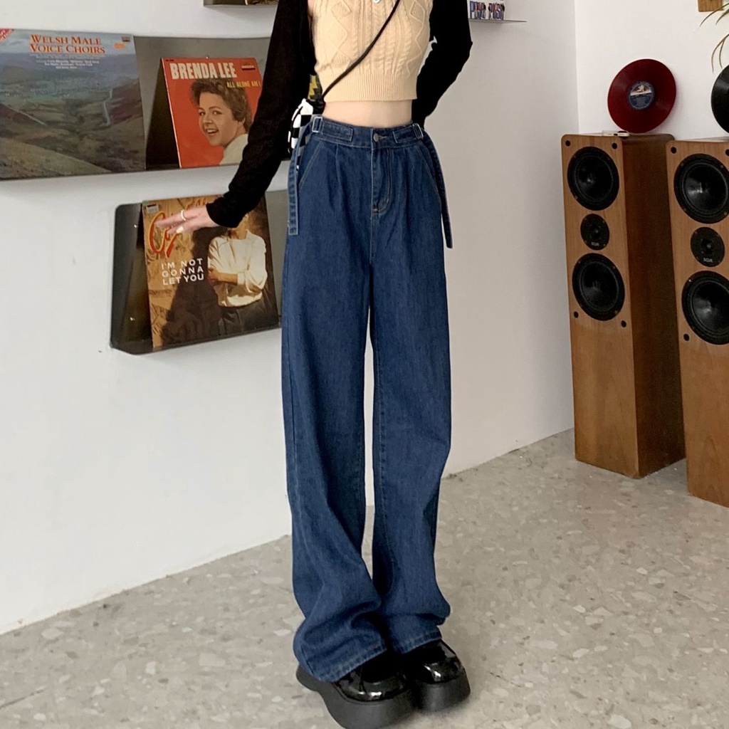 Quần Jeans Nữ Lưng Cao Ống Rộng Thiết Kế Mới Thời Trang Theo Phong Cách Hàn Quốc