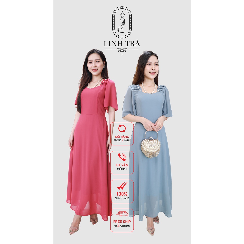 Đầm Suông Trung Niên Linh Trà TM196 Vải Voan Chiffon Cao Cấp Cho Mẹ