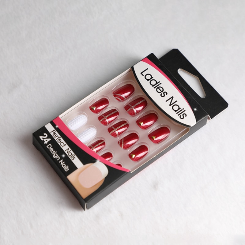 [Hàng mới về] Set 24 móng giả dáng ngắn đầu vuông thiết kế có keo và họa tiết vẽ