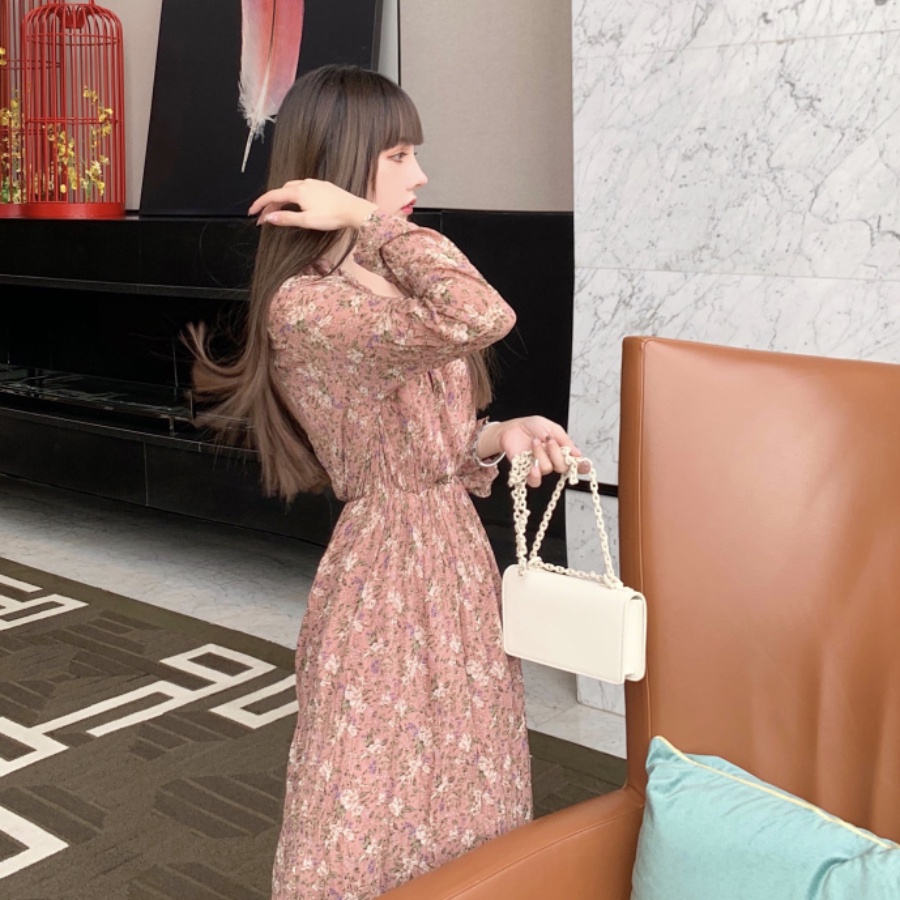 Đầm hoa bi tay dài màu hồng HDT172 Hỉn Hỉn Store