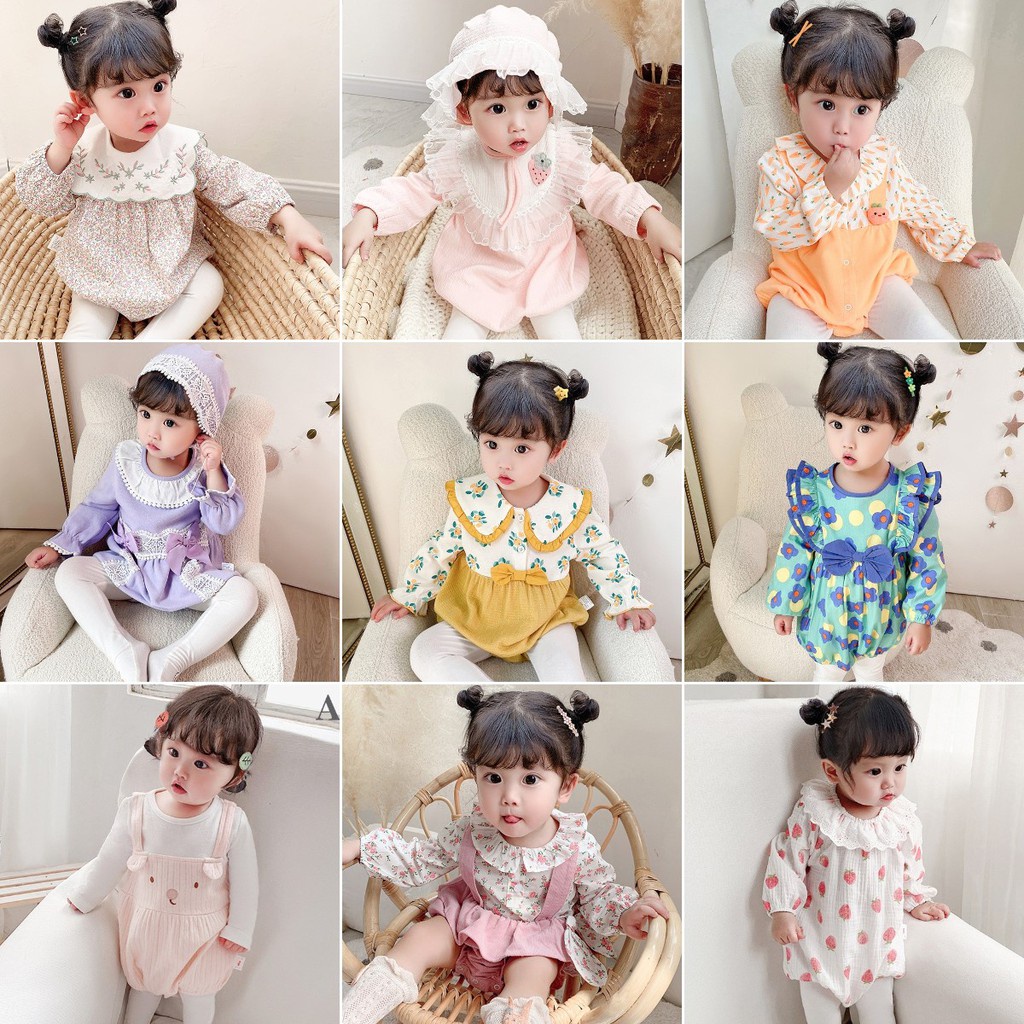 Áo Liền Quần Tay Dài Bằng Cotton In Hoa Dành Cho Bé Gái Sơ Sinh 0880 0880