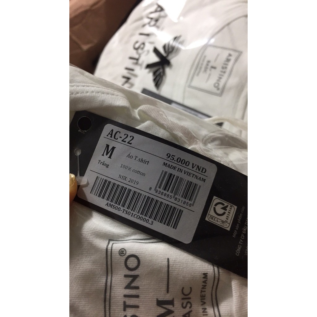 Áo T shirt trắng Aristino sale AC22 cotton dáng suông mềm mát