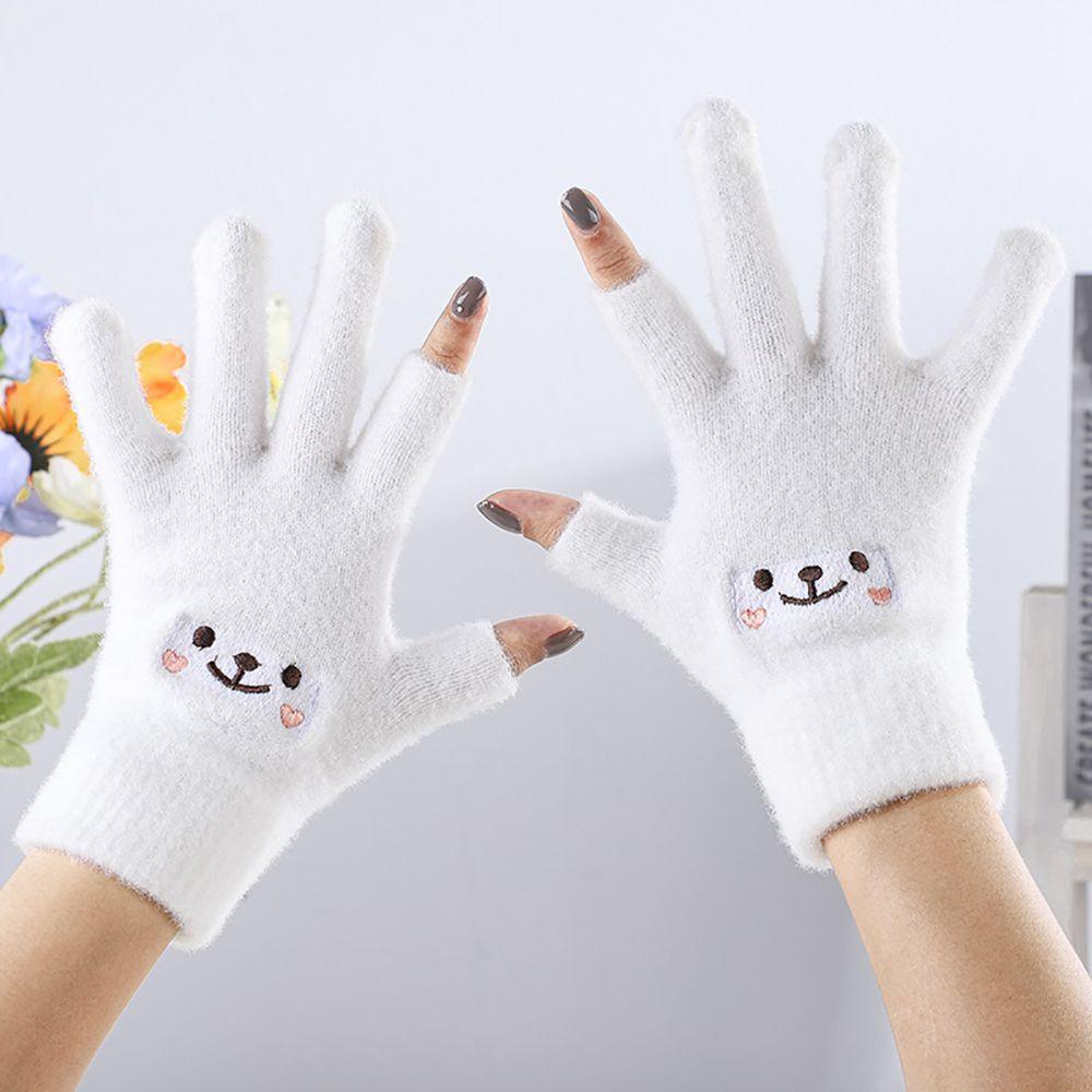 Găng Tay Hở Ngón Bằng Len Cashmere Dày Dặn Hình Mặt Cười Dễ Thương Dành Cho Nữ Chơi Game