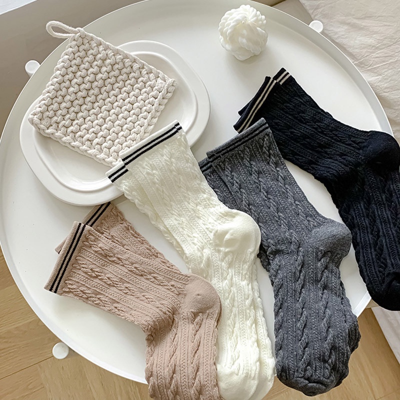 Vớ Cổ Trung Họa Tiết Kẻ Sọc Dễ Thương Phong Cách Hàn Quốc Thời Trang Cho Nữ