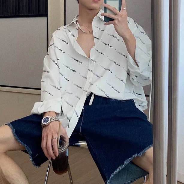 Áo Sơ Mi Tay Dài Dáng Rộng In Chữ Màu Gradient Phong Cách Hàn Quốc Thời Trang Cho Nam bigsize simple áo sơ mi unisex lụa fashion áo sơ mi nam dài tay áo sơ mi nam from rộng