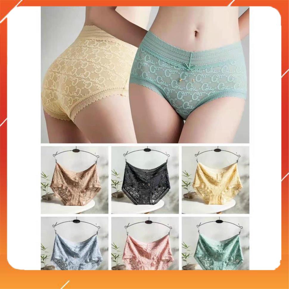 Quần lót nữ ren cao cấp cạp cao kháng khuẩn nâng mông viền cạp mix ren không hằn lộ đường may Q2693