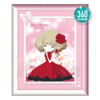 Tranh đá chibi đầm đỏ 71586 - kích thước: 31 * 38cm. (TRANH CHƯA LÀM)