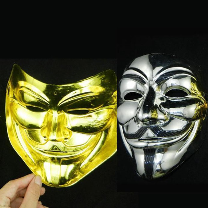 Bán Mặt nạ hóa trang hacker anonymous mạ vàng bạc - Mặt nạ halloween