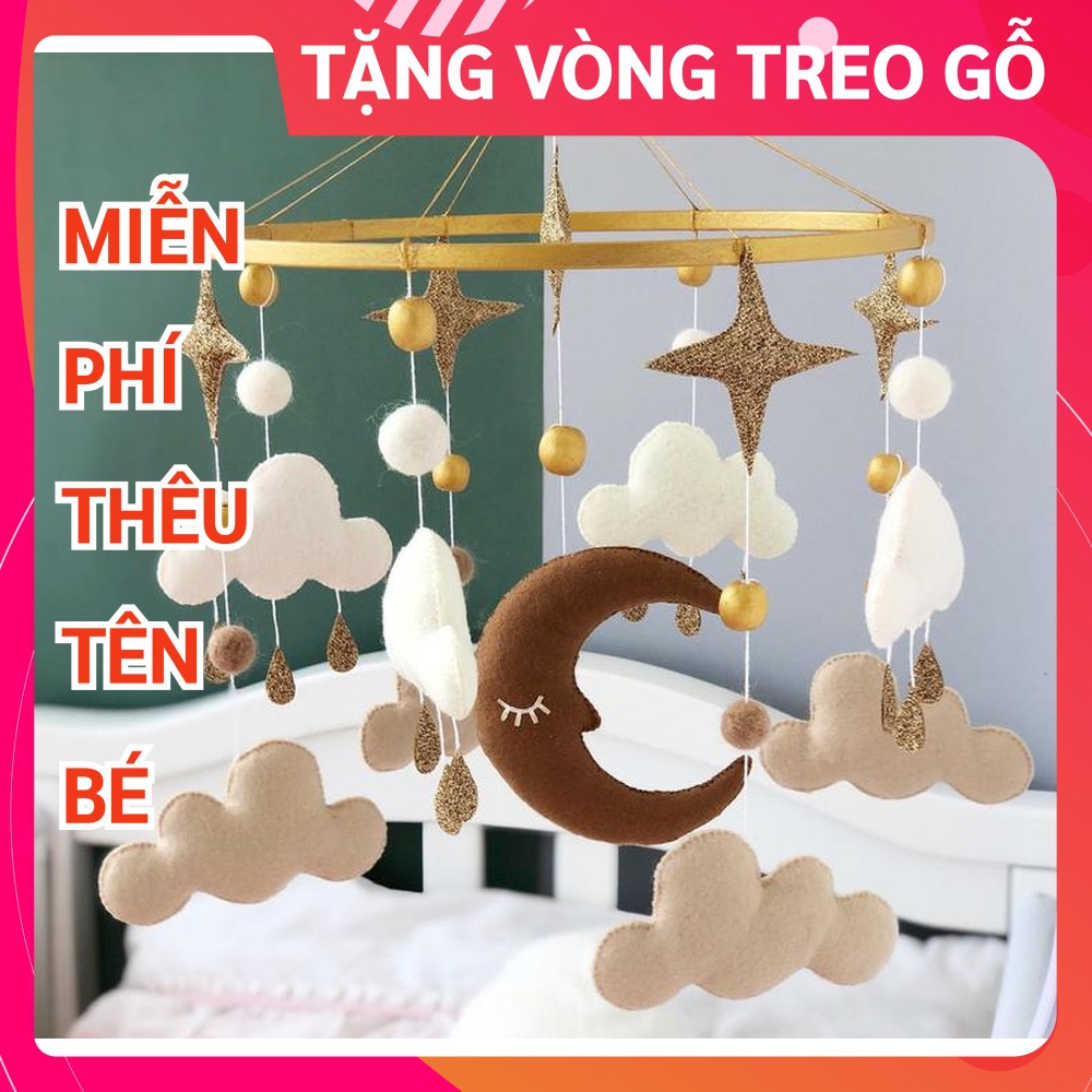 Đồ chơi treo nôi cũi cho bé kích thích thị giác ảnh thật, có nhạc tự xoay mẫu MÂY VÀ TRĂNG 3