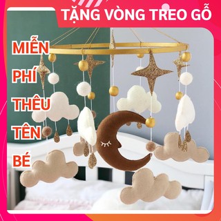 [MIỄN PHÍ THÊU TÊN BÉ] Đồ chơi treo nôi cũi cho bé kích thích thị giác ảnh thật, có nhạc tự xoay mẫu MÂY VÀ TRĂNG 3