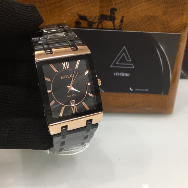 Đồng hồ nam Halei mặt vuông đen viền vàng chính hãng chống nước | BigBuy360 - bigbuy360.vn