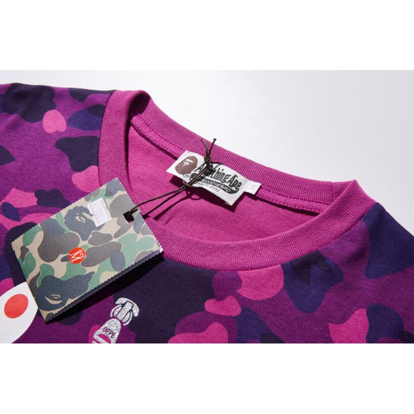 Áo thun cotton tay ngắn in họa tiết BAPE trẻ trung thời trang