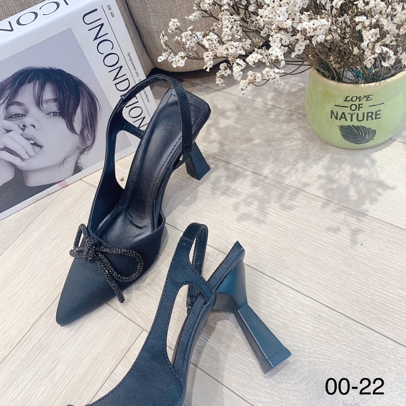 Sandal cao gót nơ đá gót nhọn mã 00-22