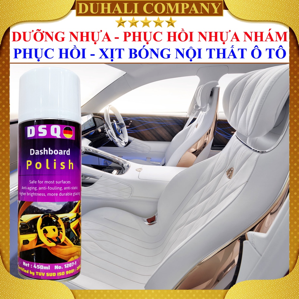 Dưỡng Nhựa Nhám - Phục Hồi Nhựa Nhám - Xịt Bóng Xe - Ghế Da, Taplo, Nội Thất Ô Tô Xe Máy - Dsq Polish - Duhali