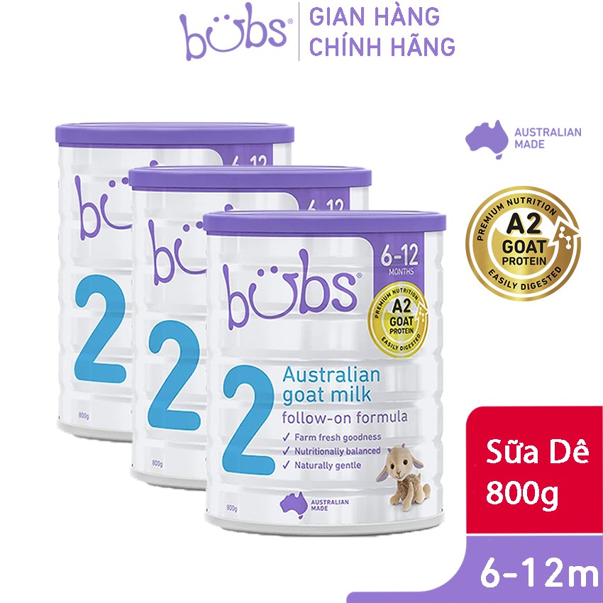 [DATE 2023] Combo 3 Sữa Bột Dê Bubs Goat Milk Số 2 800gx3