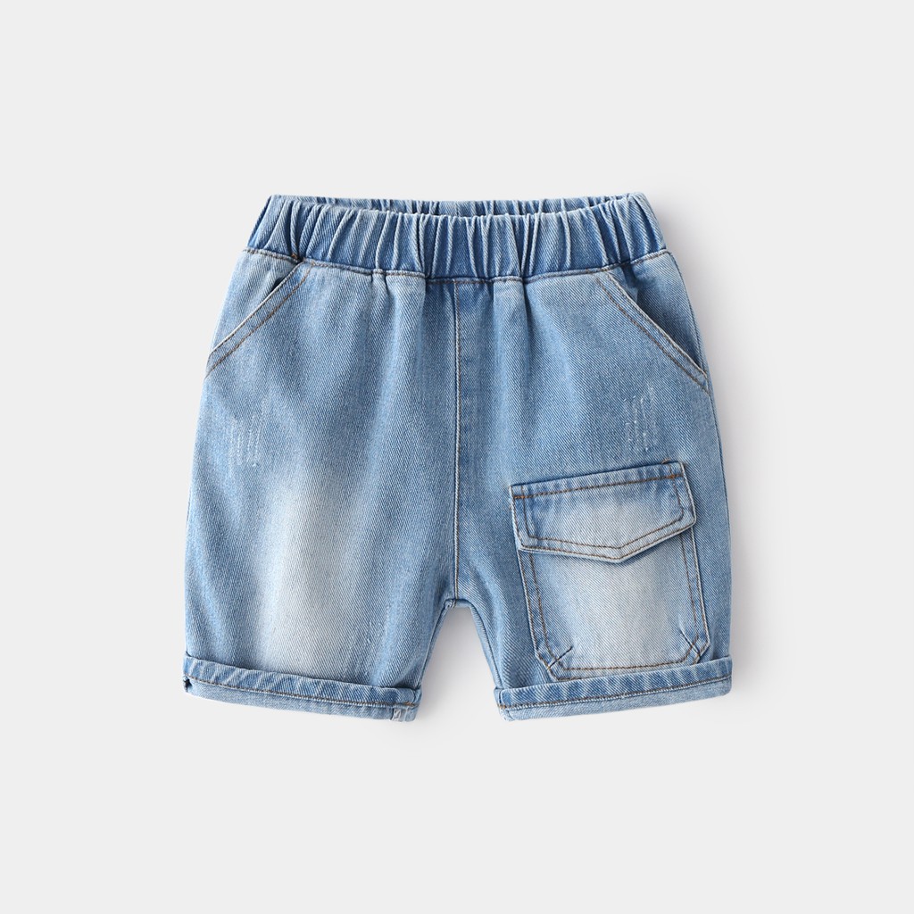 Quần Jean cho bé WELLKIDS quần short Jean họa tiết túi hộp chất bò mềm hàng xuất Âu Mỹ