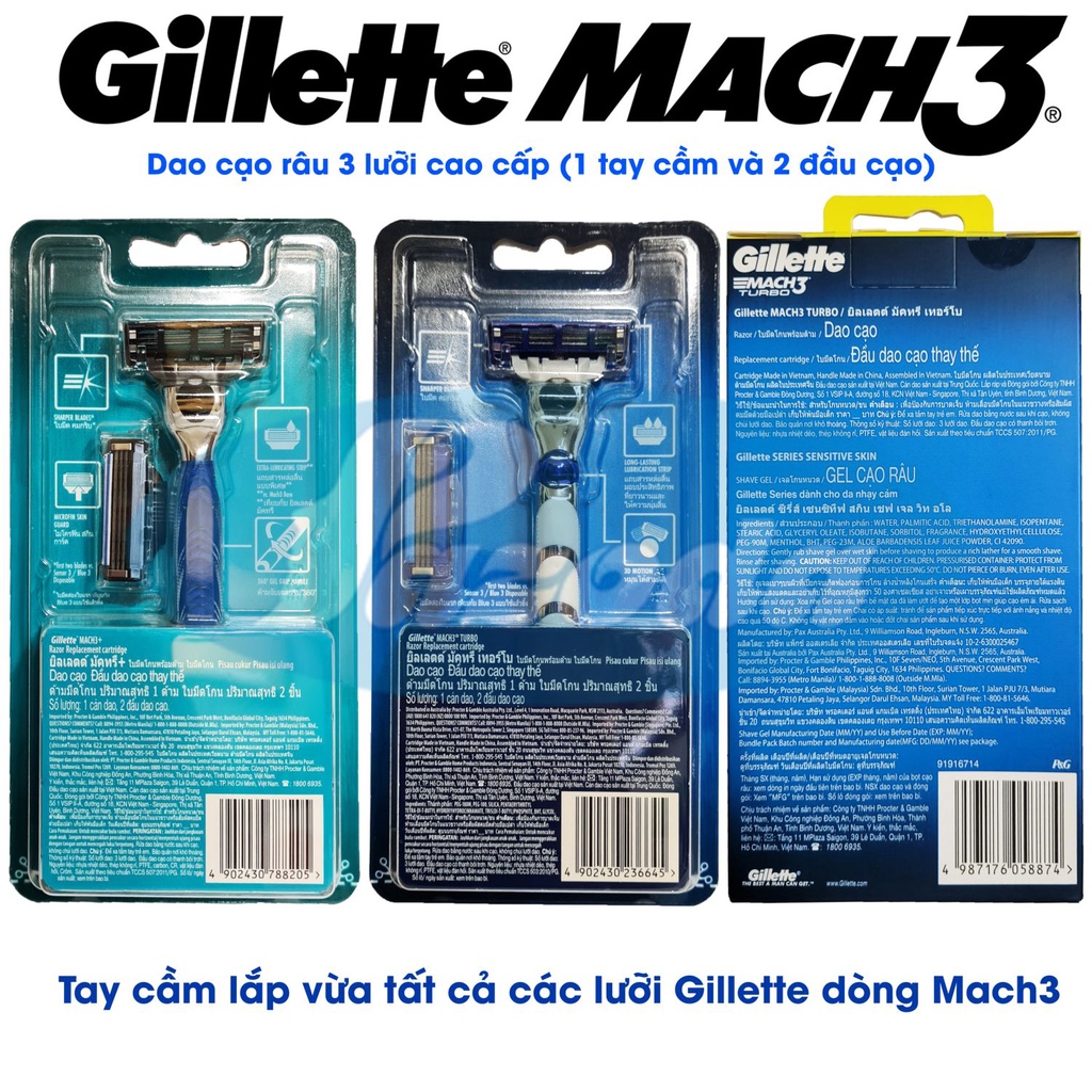 Dao cạo râu 3 lưỡi Gillette Mach3/ Mach3+/ Mach3 sensitive/ Mach3 Turbo 3D và đầu lưỡi thay