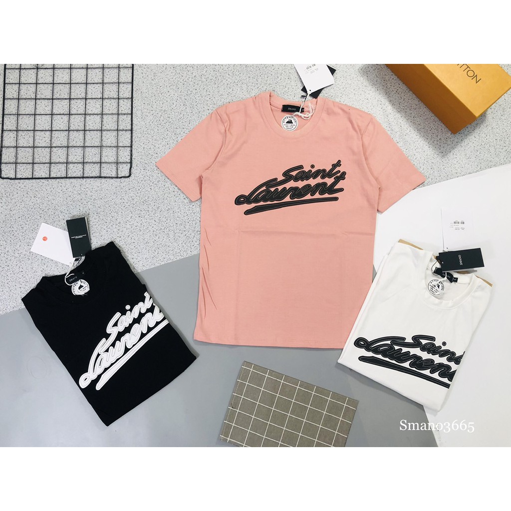 Áo phông Nam Nữ🔅FULL SIZE🔅Áo T shirt Saint Laurent logo thêu M-XXL 3 màu trắng-đen-hồng co giãn 4 chiều, thấm hút mồ hôi