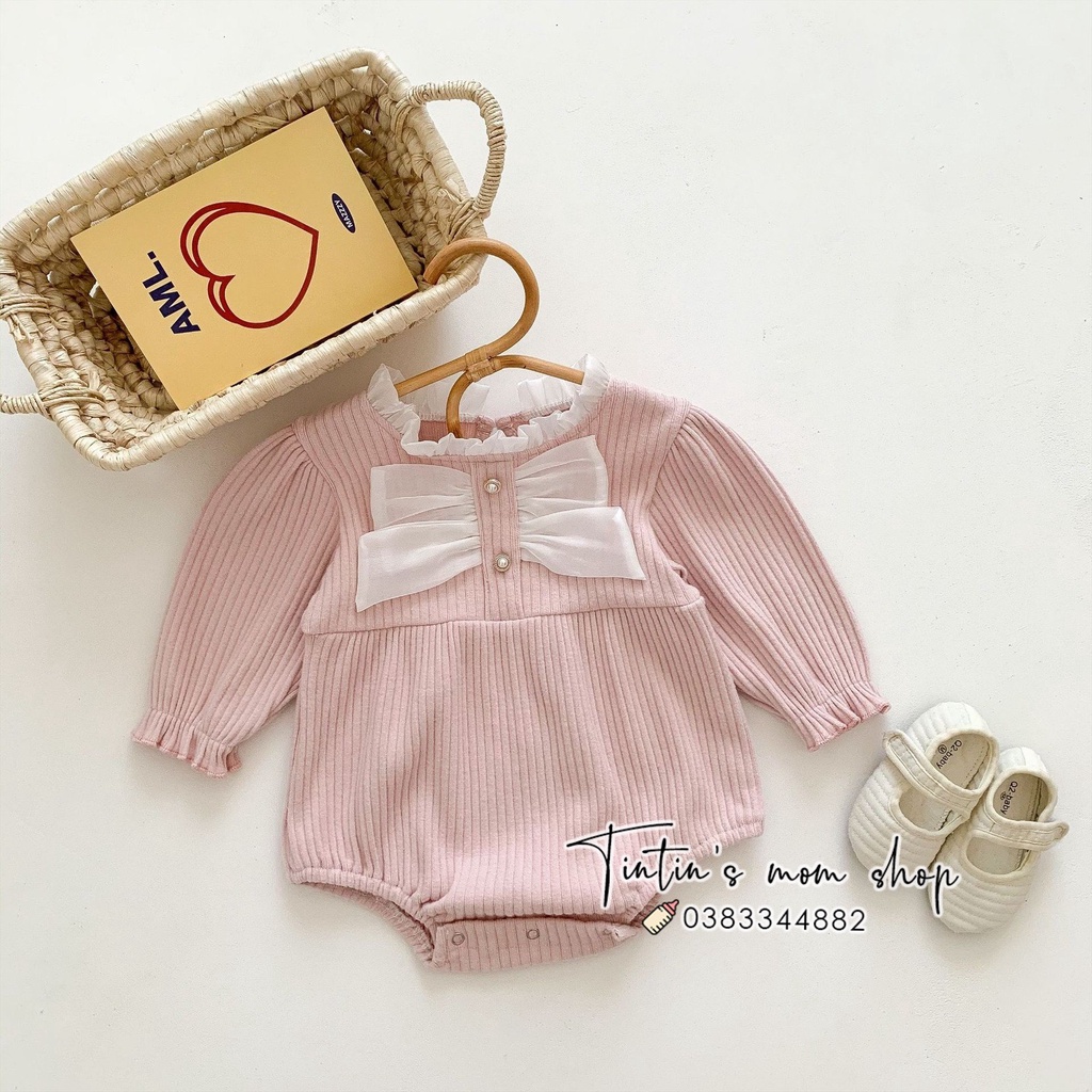 Bộ body chip tiểu thư len mềm nơ ngực cho bé đầy tháng/ thôi nôi