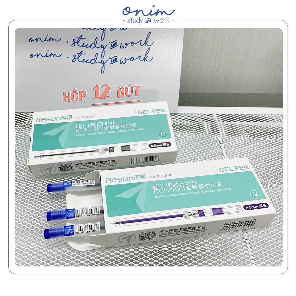 Hộp 12 bút bi nước mực gel RESUN 5110 ngòi 0.5mm ONIM bản dupe Muji - ngòi thay thế
