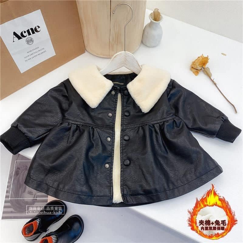 Áo khoác bé bé da lót lông dáng dài giữ nhiệt hàng Quảng Châu cao cấp L1