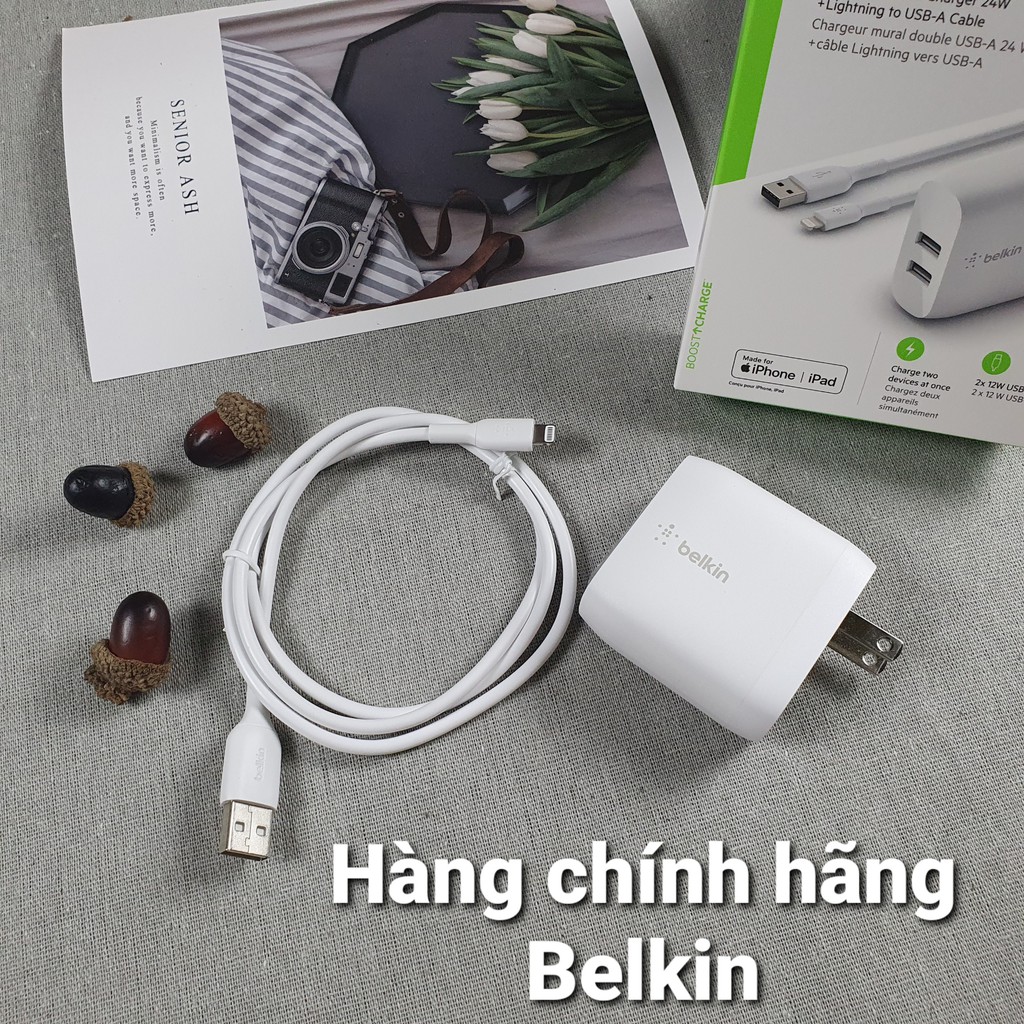 Combo Củ sạc 24W + Cáp Lightning Belkin chính hãng , có chứng chỉ MFi