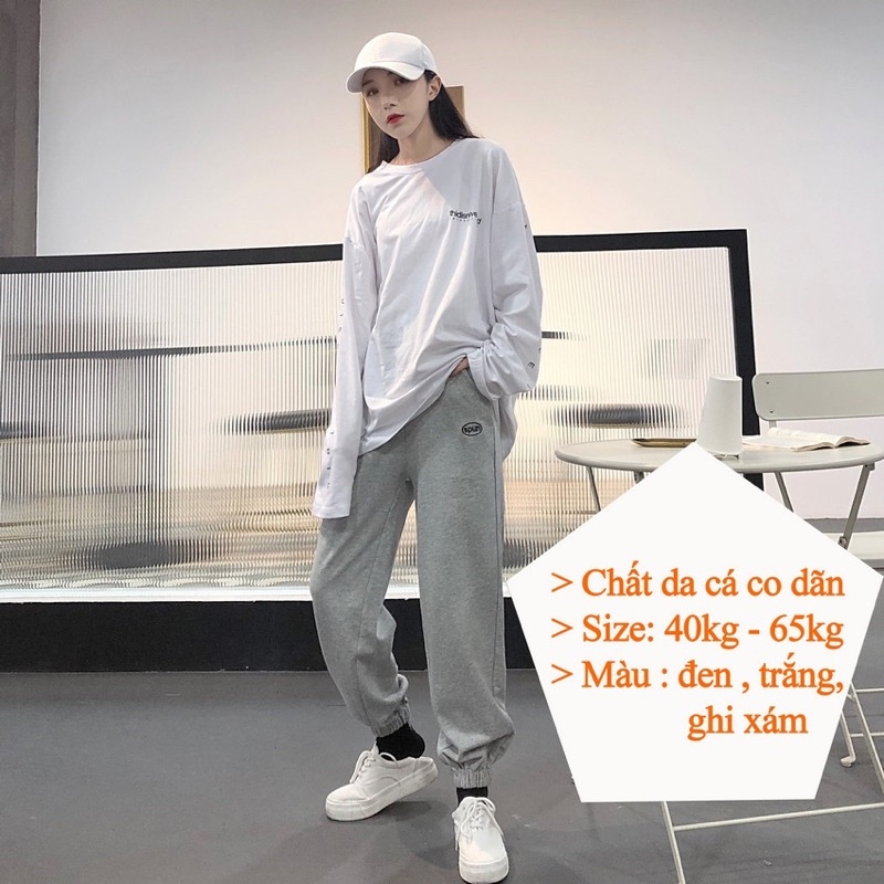 Quần Ống Rộng Jogger Nữ Nam Chất Nỉ Da Cá 3 Màu Trắng Xám Đen