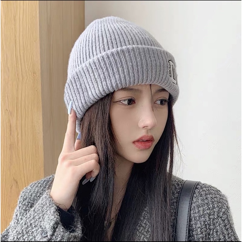 Mũ len nam nữ trùm đầu hoạ tiết thêu chữ C , phụ kiện thời trang nữ hàn quốc