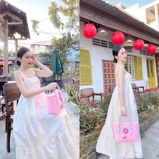 Sét đầm nữ bo eo chất vải Đũi form dài